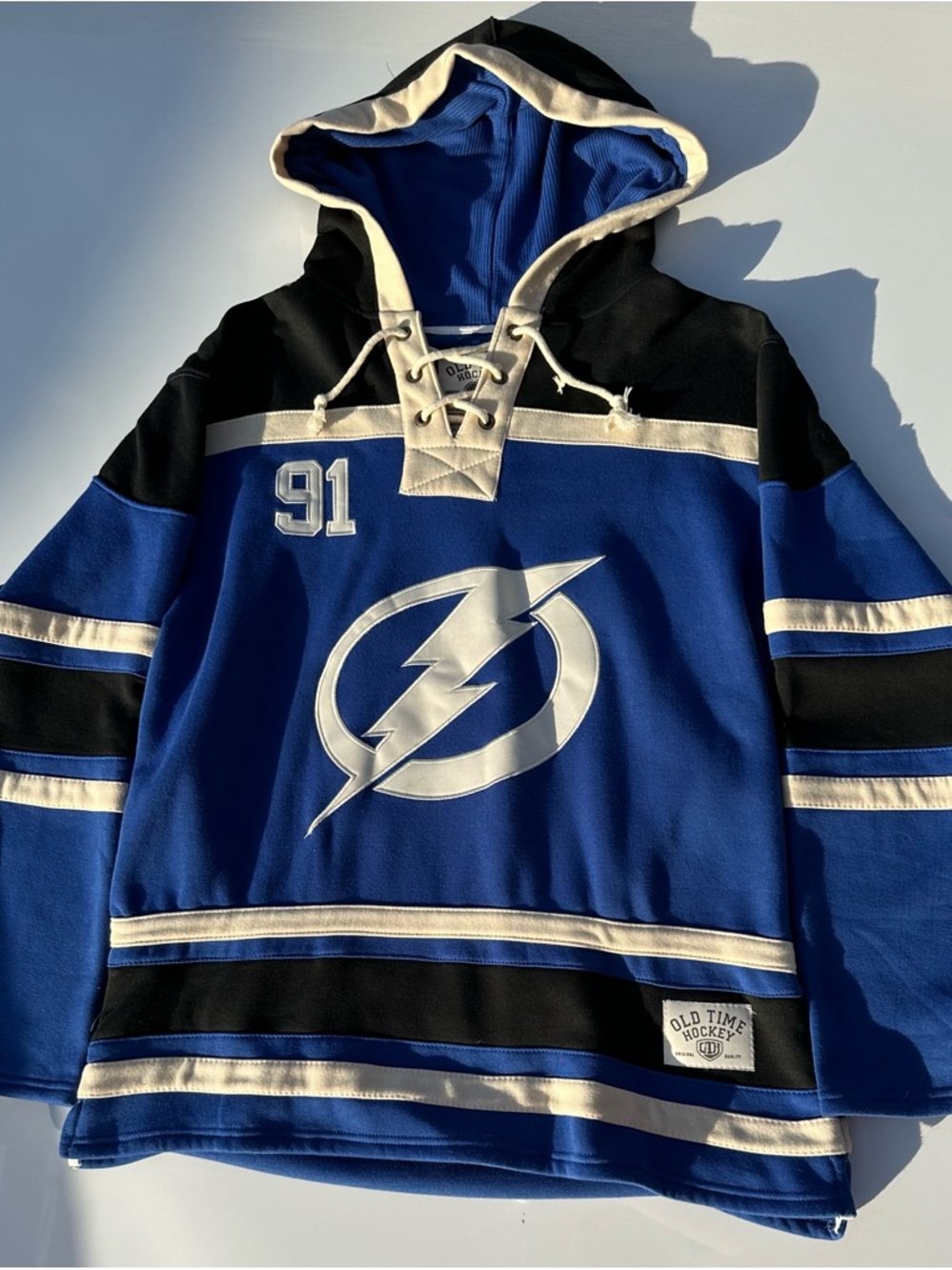NHL Blue Black Cream Lace-Up Tampa Bay Lightning Hoodie Sweater